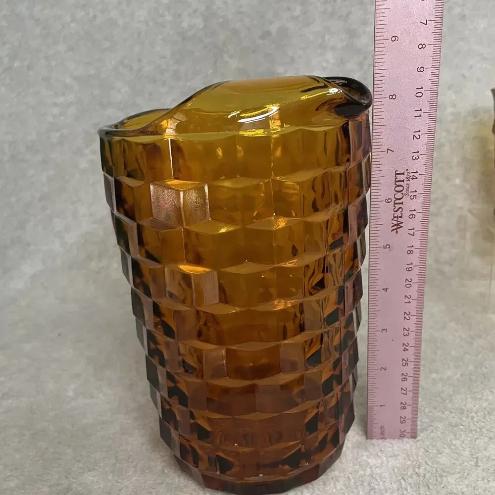Indiana Glass Whitehall Colony Amber Vintage Pitcher & 5 Glasses